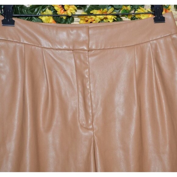 Express High Rise Ankle Pants Size 6S Petite Brown Tan Faux Leather Straight - Picture 3 of 10
